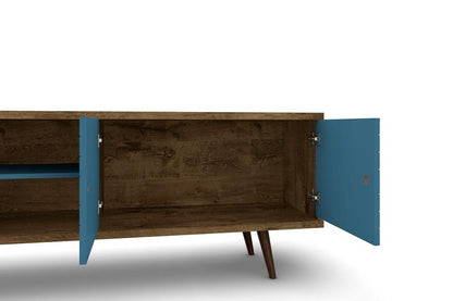 Manhattan Comfort - Liberty 63W TV Stand with 3 Fixed Shelves in Rustic Brown and Aqua Blue - 201AMC93 veiw 7