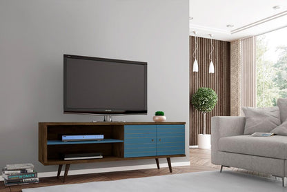 Manhattan Comfort - Liberty 63W TV Stand with 3 Fixed Shelves in Rustic Brown and Aqua Blue - 201AMC93 veiw 8