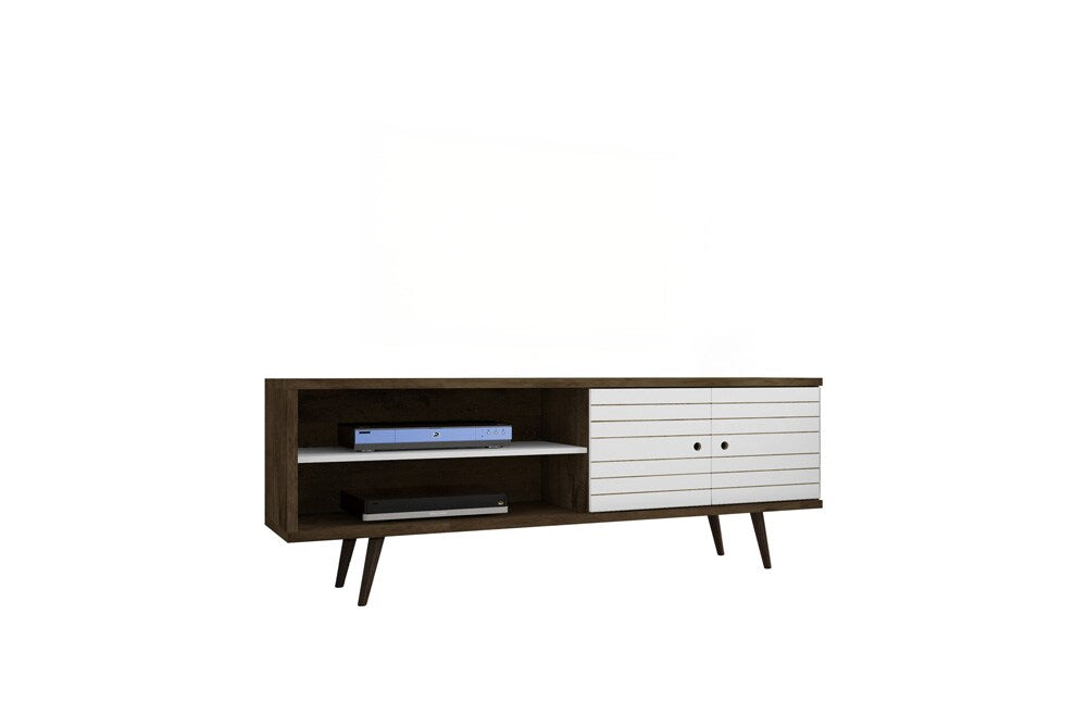 Manhattan Comfort - Liberty 63W TV Stand with 3 Fixed Shelves in Rustic Brown and White - 201AMC96 veiw 1