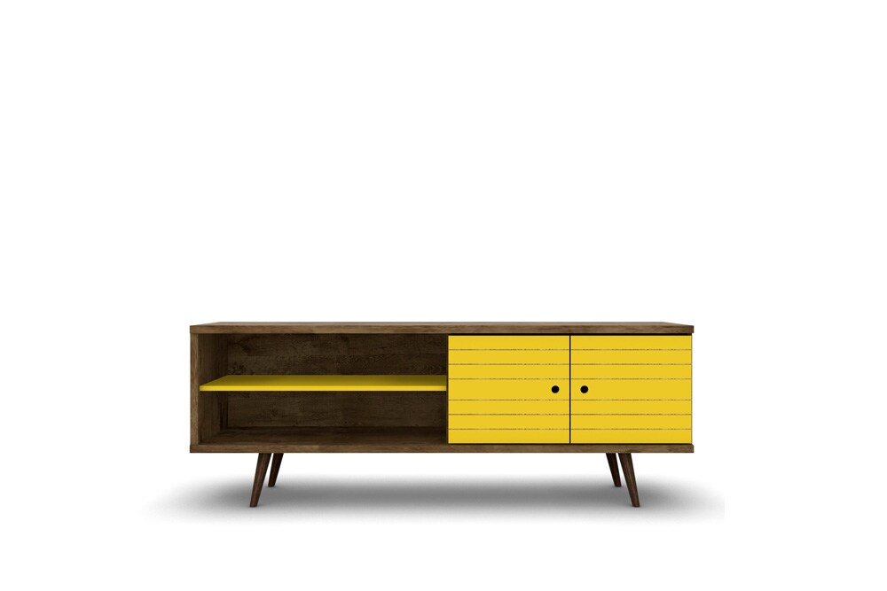 Manhattan Comfort - Liberty 63W TV Stand with 3 Fixed Shelves in Rustic Brown and Yellow - 201AMC94 veiw 1