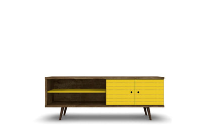 Manhattan Comfort - Liberty 63W TV Stand with 3 Fixed Shelves in Rustic Brown and Yellow - 201AMC94 veiw 1