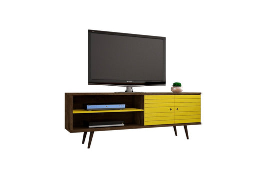 Manhattan Comfort - Liberty 63W TV Stand with 3 Fixed Shelves in Rustic Brown and Yellow - 201AMC94 veiw 2
