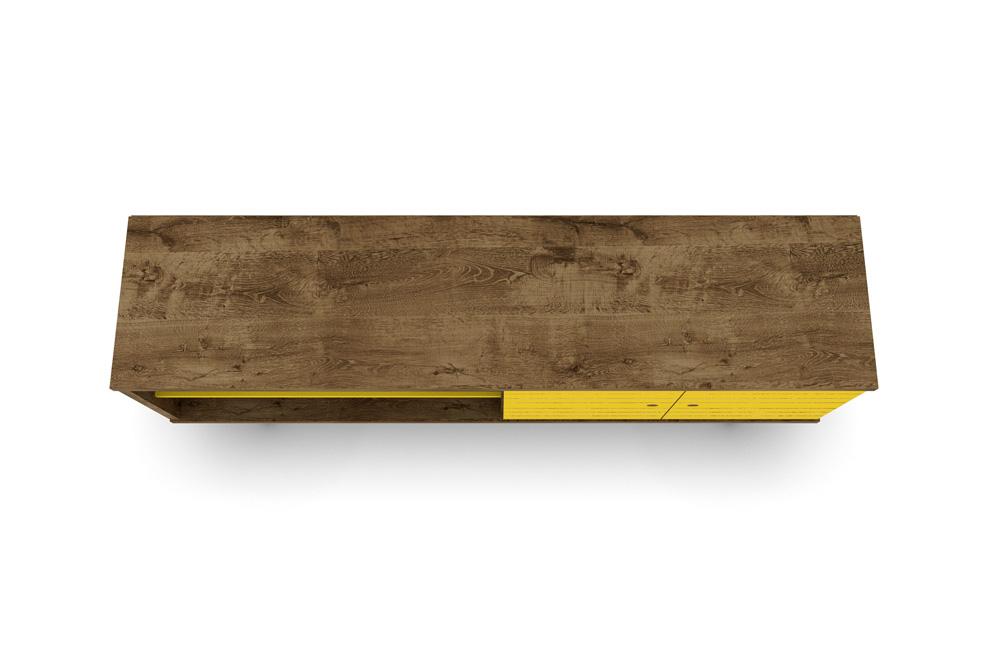 Manhattan Comfort - Liberty 63W TV Stand with 3 Fixed Shelves in Rustic Brown and Yellow - 201AMC94 veiw 3