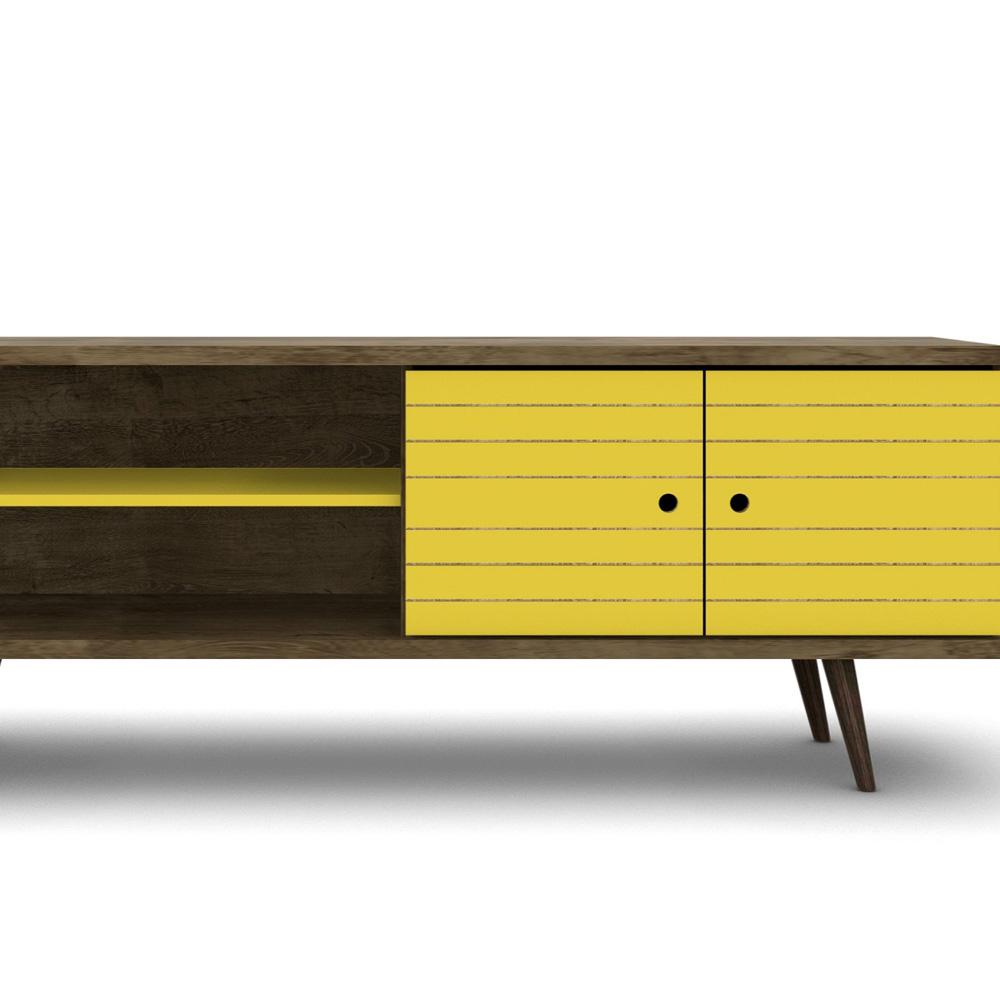 Manhattan Comfort - Liberty 63W TV Stand with 3 Fixed Shelves in Rustic Brown and Yellow - 201AMC94 veiw 6