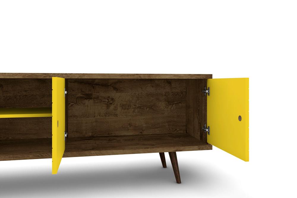 Manhattan Comfort - Liberty 63W TV Stand with 3 Fixed Shelves in Rustic Brown and Yellow - 201AMC94 veiw 7