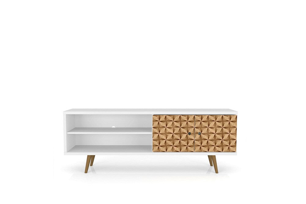 Manhattan Comfort - Liberty 63W TV Stand with 3 Fixed Shelves in White and 3D Brown Prints - 201AMC67 veiw 1