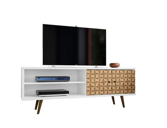 Manhattan Comfort - Liberty 63W TV Stand with 3 Fixed Shelves in White and 3D Brown Prints - 201AMC67 veiw 2