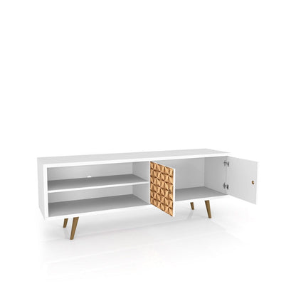 Manhattan Comfort - Liberty 63W TV Stand with 3 Fixed Shelves in White and 3D Brown Prints - 201AMC67 veiw 3