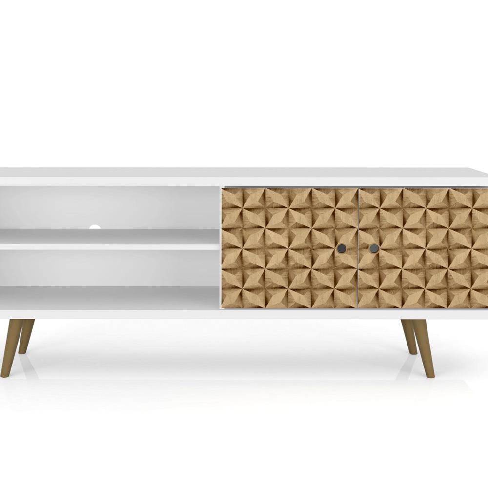 Manhattan Comfort - Liberty 63W TV Stand with 3 Fixed Shelves in White and 3D Brown Prints - 201AMC67 veiw 7