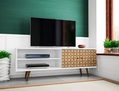 Manhattan Comfort - Liberty 63W TV Stand with 3 Fixed Shelves in White and 3D Brown Prints - 201AMC67 veiw 8