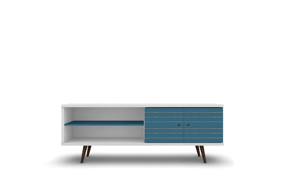 Manhattan Comfort - Liberty 63W TV Stand with 3 Fixed Shelves in White and Aqua Blue - 201AMC63 veiw 1