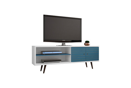 Manhattan Comfort - Liberty 63W TV Stand with 3 Fixed Shelves in White and Aqua Blue - 201AMC63 veiw 2
