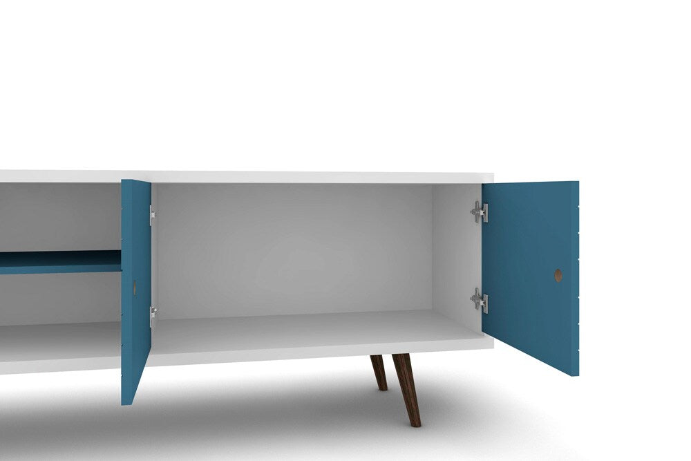 Manhattan Comfort - Liberty 63W TV Stand with 3 Fixed Shelves in White and Aqua Blue - 201AMC63 veiw 6