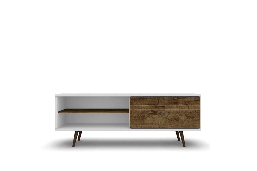 Manhattan Comfort - Liberty 63W TV Stand with 3 Fixed Shelves in White and Rustic Brown - 201AMC69 veiw 1
