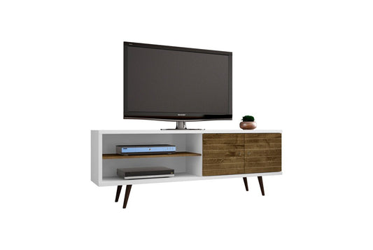 Manhattan Comfort - Liberty 63W TV Stand with 3 Fixed Shelves in White and Rustic Brown - 201AMC69 veiw 2