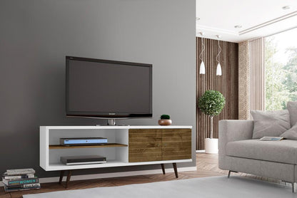 Manhattan Comfort - Liberty 63W TV Stand with 3 Fixed Shelves in White and Rustic Brown - 201AMC69 veiw 8