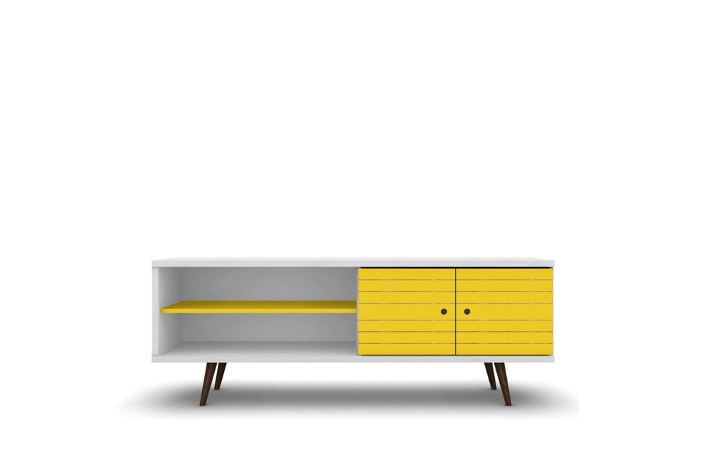 Manhattan Comfort - Liberty 63W TV Stand with 3 Fixed Shelves in White and Yellow - 201AMC64 veiw 1