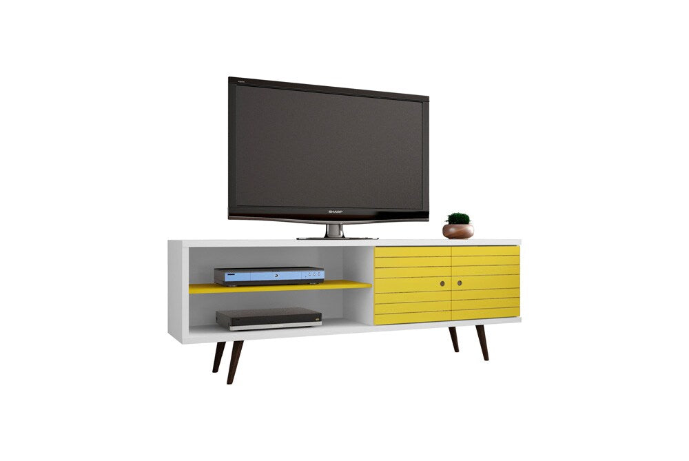 Manhattan Comfort - Liberty 63W TV Stand with 3 Fixed Shelves in White and Yellow - 201AMC64 veiw 2