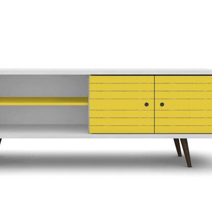 Manhattan Comfort - Liberty 63W TV Stand with 3 Fixed Shelves in White and Yellow - 201AMC64 veiw 6