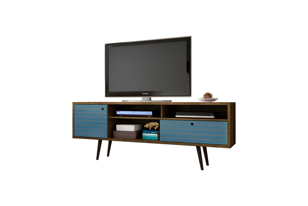 Manhattan Comfort - Liberty TV Stand with 1 Drawers in Rustic Brown and Aqua Blue - 202AMC93 veiw 2