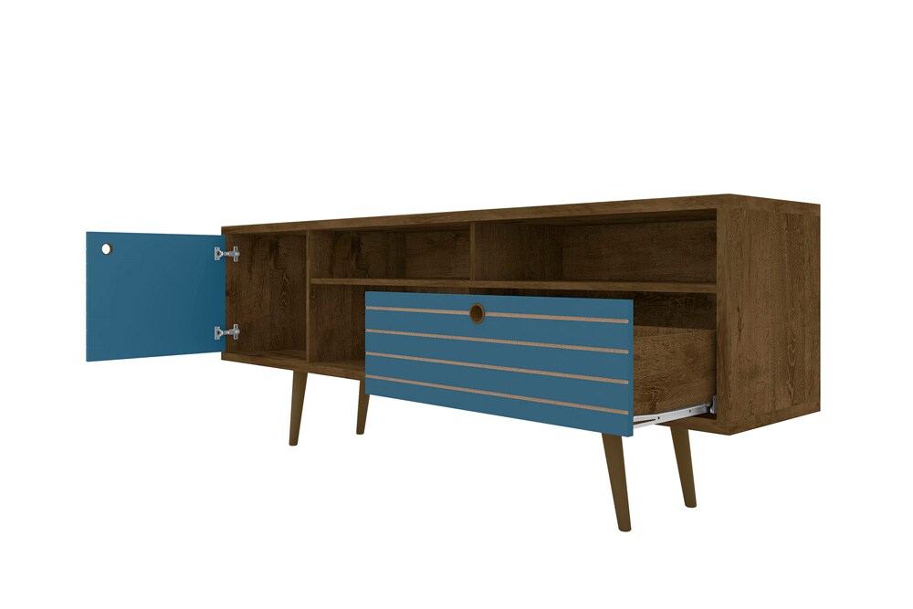 Manhattan Comfort - Liberty TV Stand with 1 Drawers in Rustic Brown and Aqua Blue - 202AMC93 veiw 3