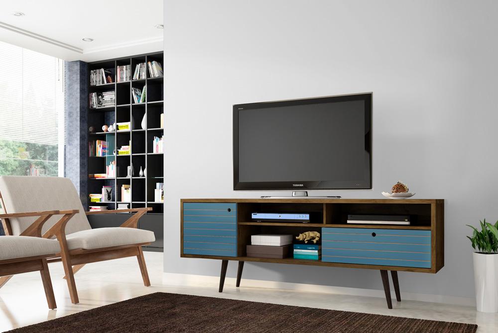 Manhattan Comfort - Liberty TV Stand with 1 Drawers in Rustic Brown and Aqua Blue - 202AMC93 veiw 8