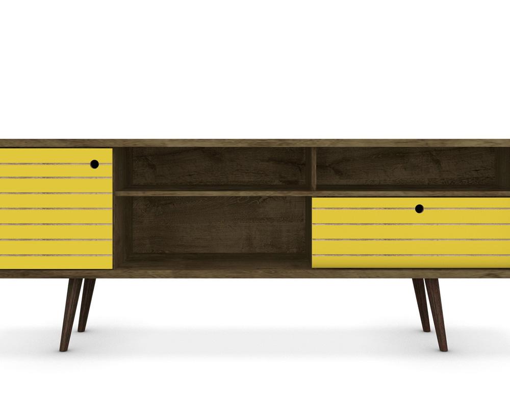 Manhattan Comfort - Liberty TV Stand with 1 Drawers in Rustic Brown and Yellow - 202AMC94 veiw 7