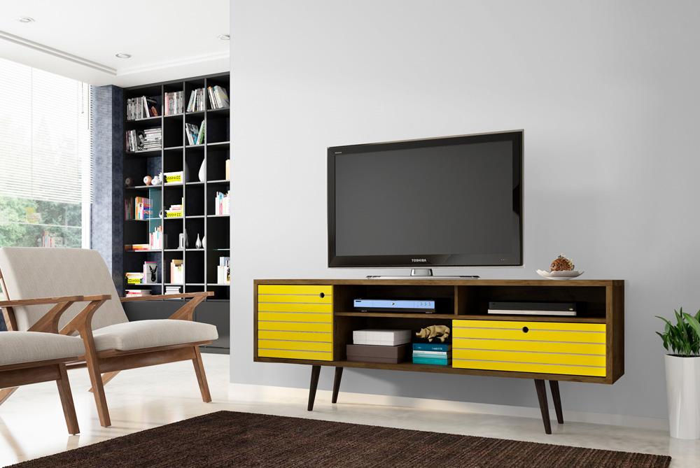 Manhattan Comfort - Liberty TV Stand with 1 Drawers in Rustic Brown and Yellow - 202AMC94 veiw 8