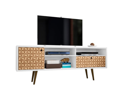 Manhattan Comfort - Liberty TV Stand with 1 Drawers in White and 3D Brown Prints - 202AMC67 veiw 2