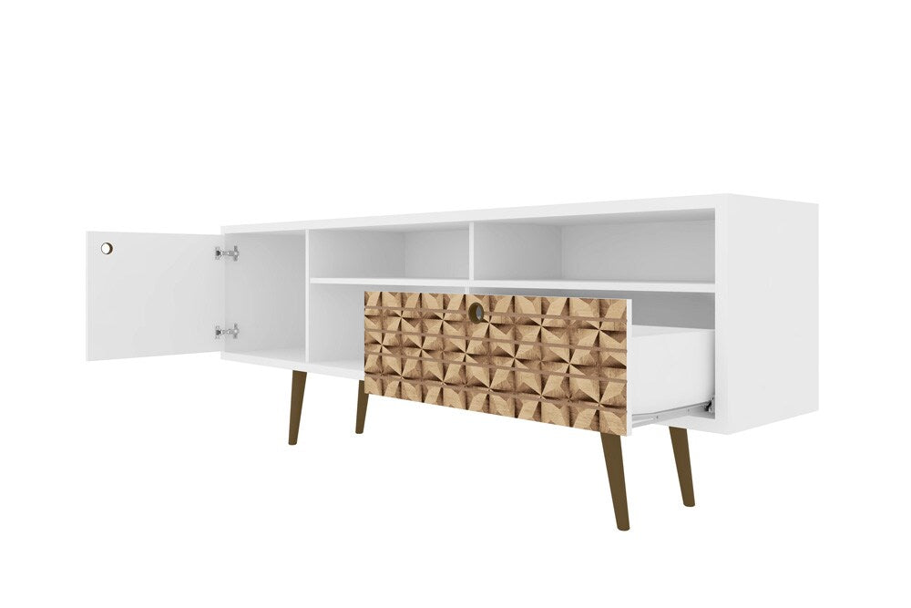 Manhattan Comfort - Liberty TV Stand with 1 Drawers in White and 3D Brown Prints - 202AMC67 veiw 3