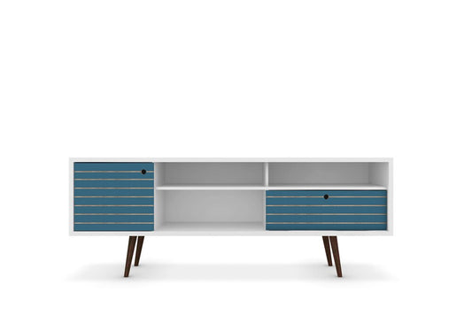 Manhattan Comfort - Liberty TV Stand with 1 Drawers in White and Aqua Blue - 202AMC63 veiw 1