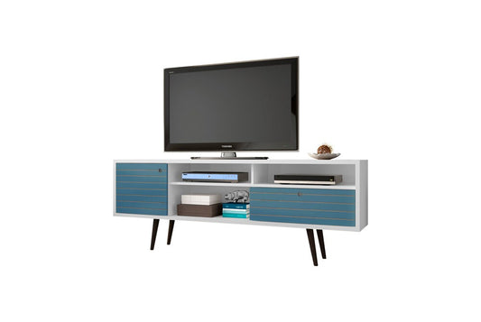 Manhattan Comfort - Liberty TV Stand with 1 Drawers in White and Aqua Blue - 202AMC63 veiw 2