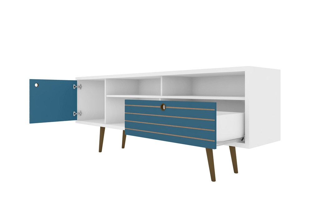 Manhattan Comfort - Liberty TV Stand with 1 Drawers in White and Aqua Blue - 202AMC63 veiw 3