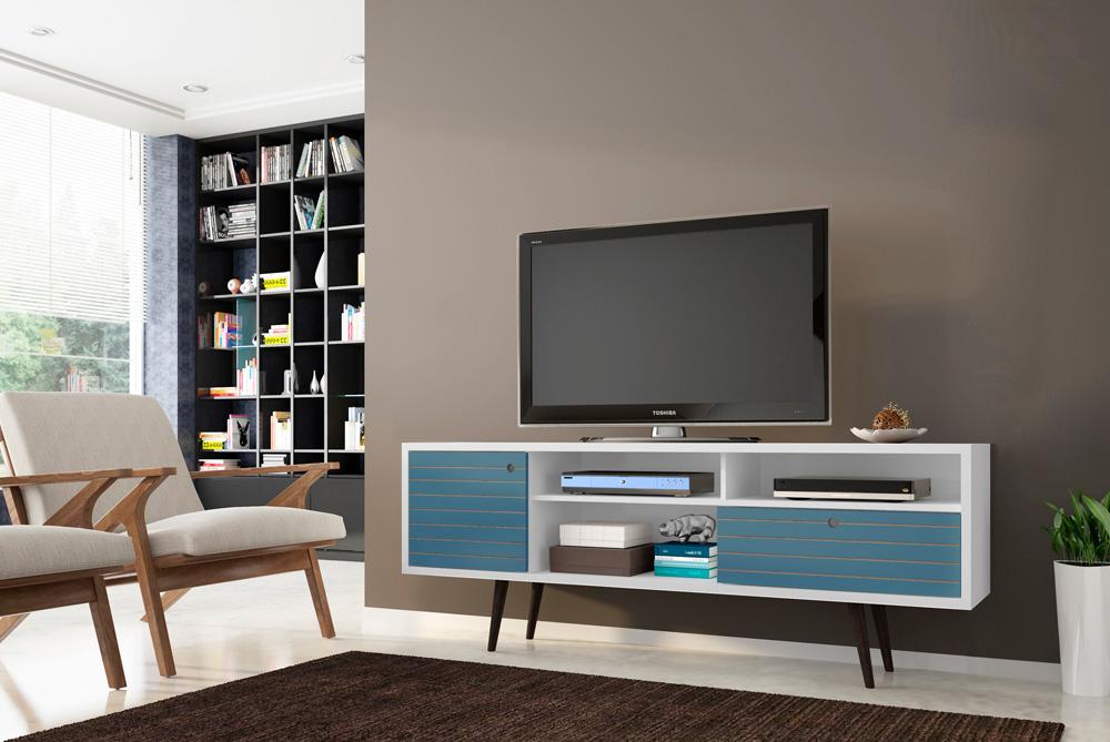 Manhattan Comfort - Liberty TV Stand with 1 Drawers in White and Aqua Blue - 202AMC63 veiw 8
