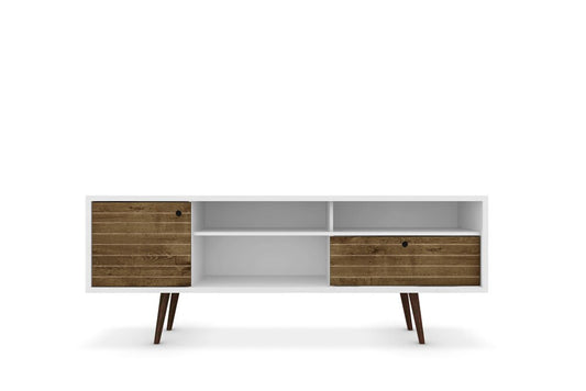 Manhattan Comfort - Liberty TV Stand with 1 Drawers in White and Rustic Brown - 202AMC69 veiw 1
