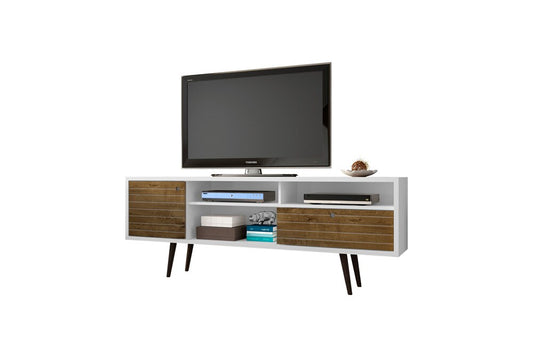Manhattan Comfort - Liberty TV Stand with 1 Drawers in White and Rustic Brown - 202AMC69 veiw 2