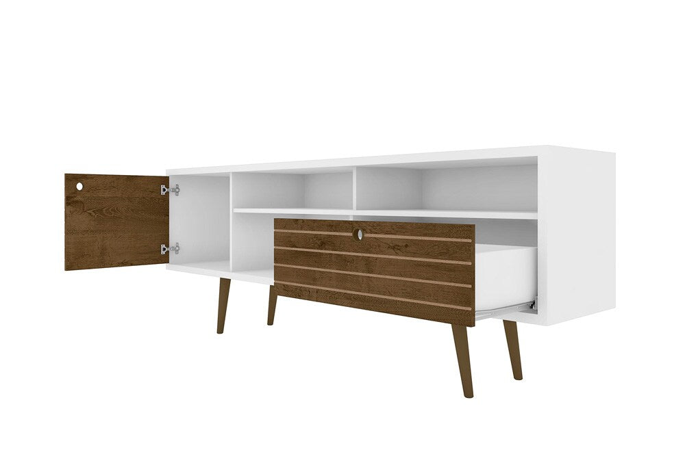 Manhattan Comfort - Liberty TV Stand with 1 Drawers in White and Rustic Brown - 202AMC69 veiw 3