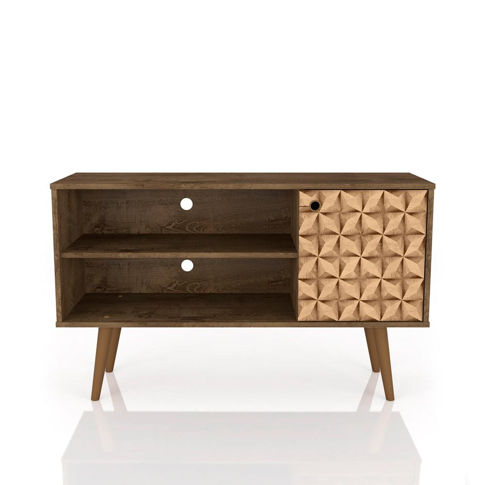 Manhattan Comfort - Liberty 42W TV Stand with 3 Fixed Shelves in Rustic Brown and 3D Brown Prints - 212BMC97 veiw 1