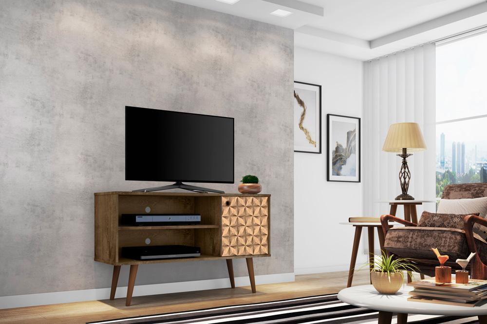 Manhattan Comfort - Liberty 42W TV Stand with 3 Fixed Shelves in Rustic Brown and 3D Brown Prints - 212BMC97 veiw 7