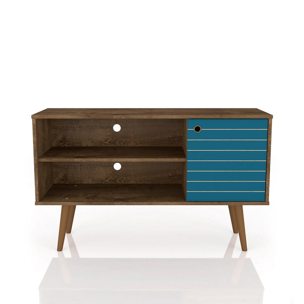 Manhattan Comfort - Liberty 42W TV Stand with 3 Fixed Shelves in Rustic Brown and Aqua Blue - 212BMC93 veiw 1