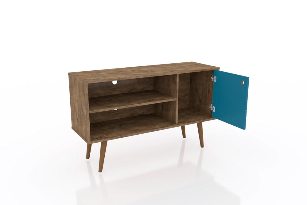 Manhattan Comfort - Liberty 42W TV Stand with 3 Fixed Shelves in Rustic Brown and Aqua Blue - 212BMC93 veiw 2