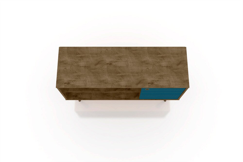 Manhattan Comfort - Liberty 42W TV Stand with 3 Fixed Shelves in Rustic Brown and Aqua Blue - 212BMC93 veiw 3