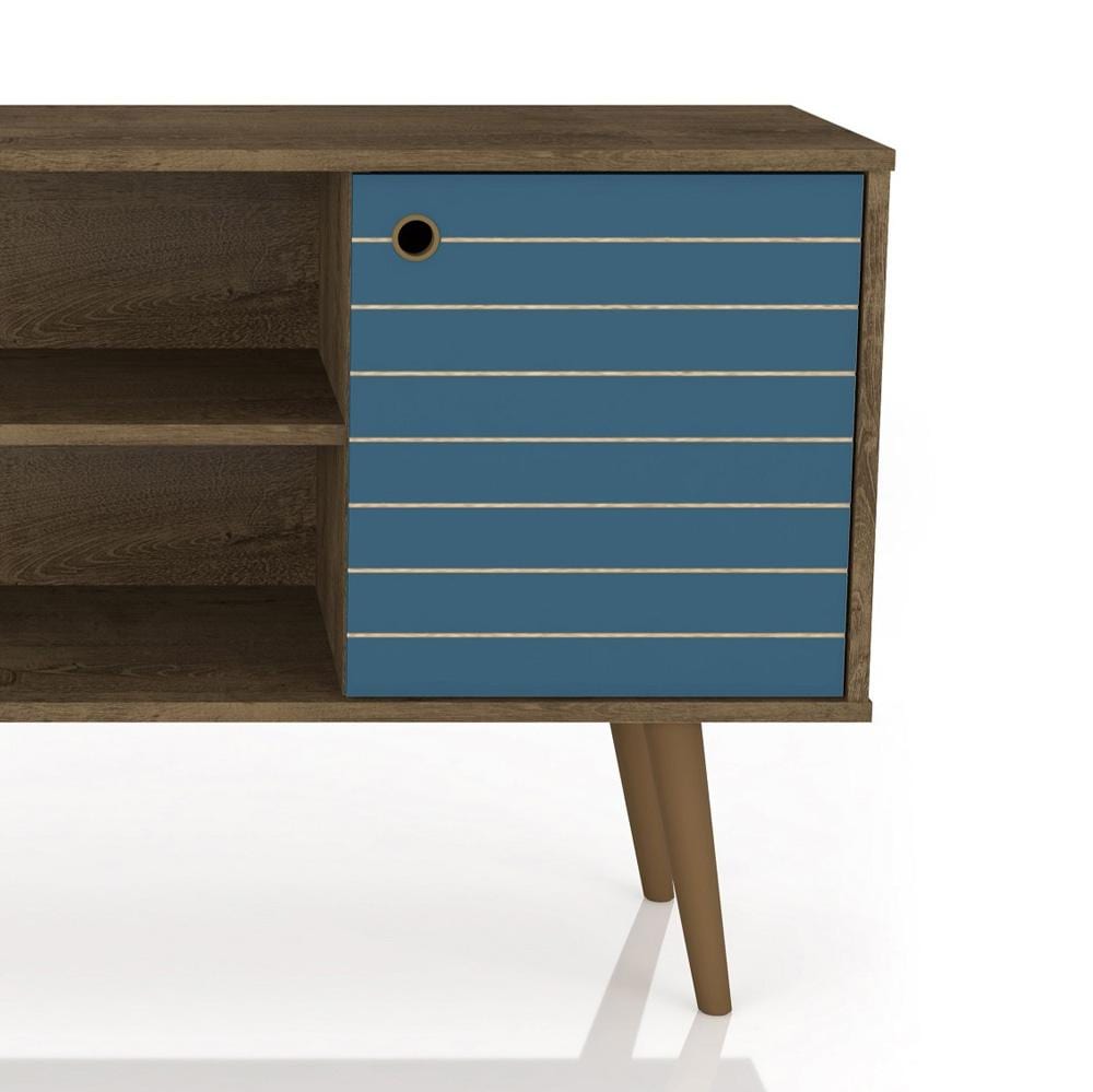 Manhattan Comfort - Liberty 42W TV Stand with 3 Fixed Shelves in Rustic Brown and Aqua Blue - 212BMC93 veiw 6