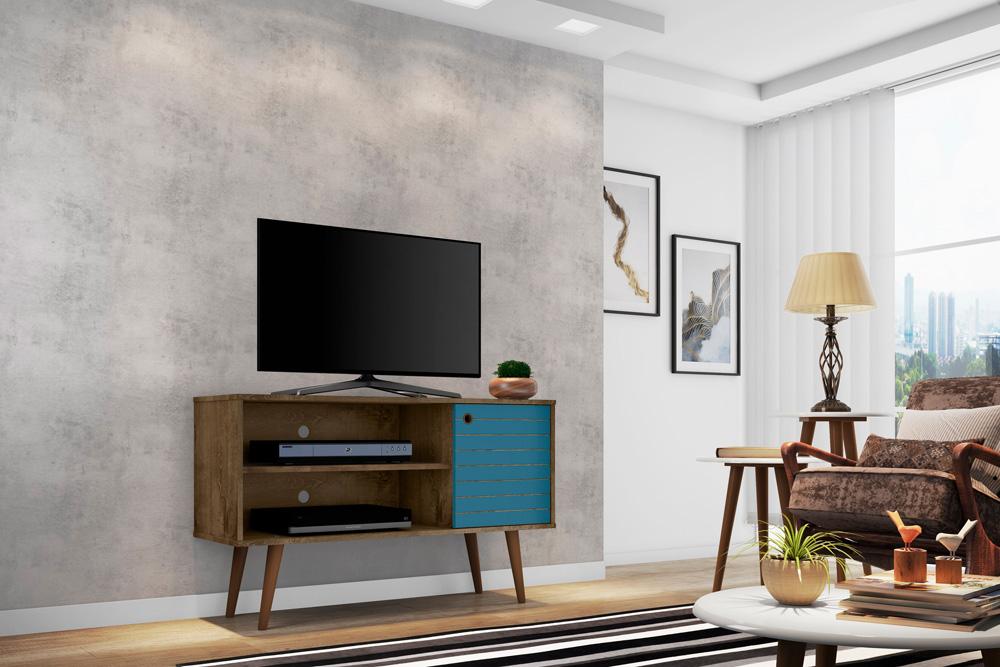 Manhattan Comfort - Liberty 42W TV Stand with 3 Fixed Shelves in Rustic Brown and Aqua Blue - 212BMC93 veiw 7