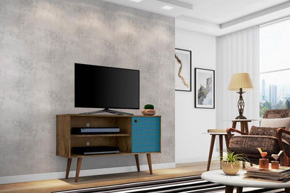 Manhattan Comfort - Liberty 42W TV Stand with 3 Fixed Shelves in Rustic Brown and Aqua Blue - 212BMC93 veiw 7