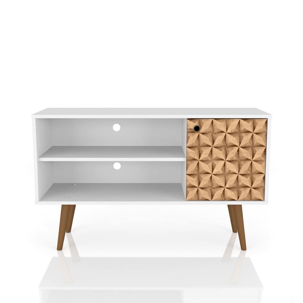 Manhattan Comfort - Liberty 42W TV Stand with 3 Fixed Shelves in White and 3D Brown Prints - 212BMC67 veiw 1