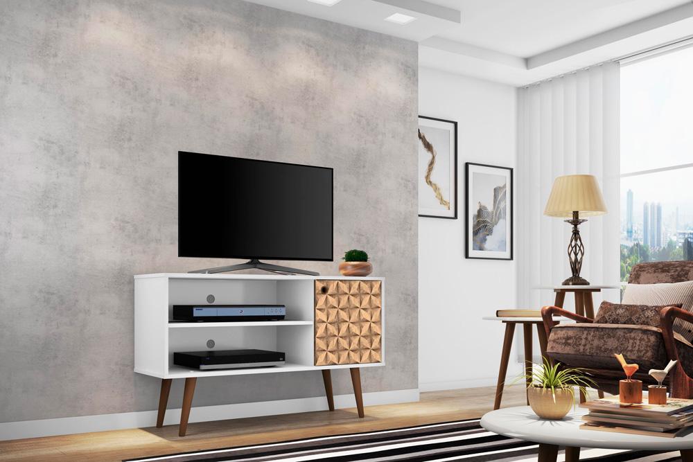 Manhattan Comfort - Liberty 42W TV Stand with 3 Fixed Shelves in White and 3D Brown Prints - 212BMC67 veiw 7
