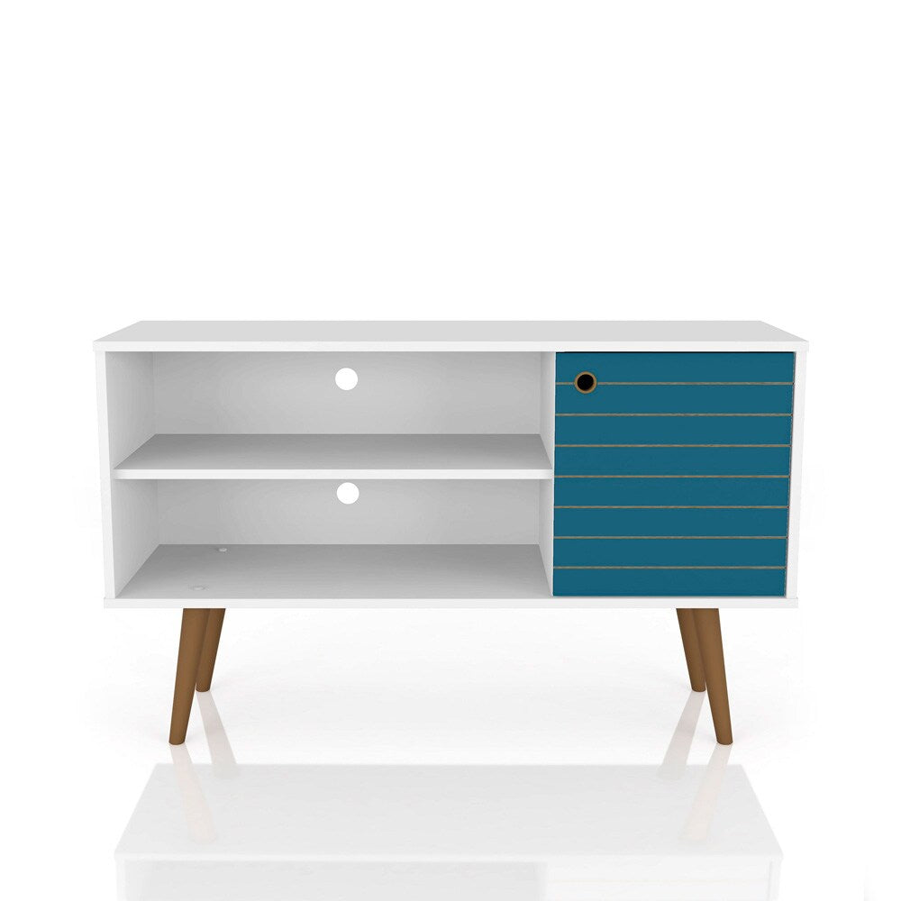 Manhattan Comfort - Liberty 42W TV Stand with 3 Fixed Shelves in White and Aqua Blue - 212BMC63 veiw 1