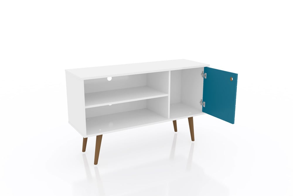 Manhattan Comfort - Liberty 42W TV Stand with 3 Fixed Shelves in White and Aqua Blue - 212BMC63 veiw 2