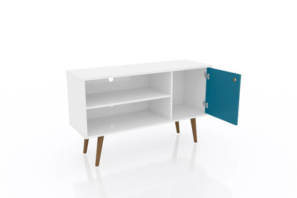 Manhattan Comfort - Liberty 42W TV Stand with 3 Fixed Shelves in White and Aqua Blue - 212BMC63 veiw 2